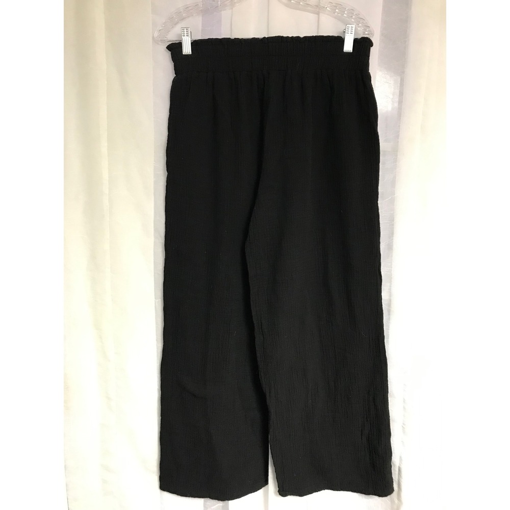 Ecru Womens Black Gauze Wide Leg Smocked Waist Pants Medium Pocket Relaxed Boho - Picture 6 of 6
